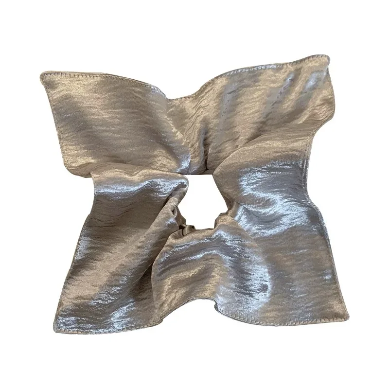 1PC Shiny Silver Textured Hair Scrunchie, Elegant Large Hair Tie, Stylish Hair Accessory For Women Daily And Party Use