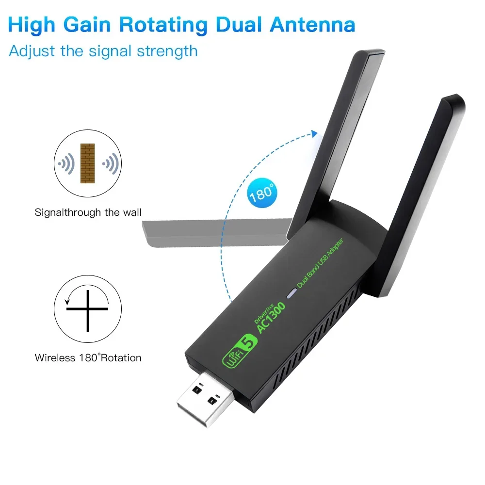 1300Mbps Wifi USB 네트워크 카드 WiFi 5 AC1300 USB Wifi 어댑터 듀얼 밴드 2.4G 5G 무선 동글 수신기 RTL8812 안테나