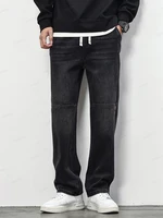 Autumn Winter Retro Blue Jeans Men Cotton Straight Pants Elastic Waist Thick Casual Trousers Male Large Size 4XL Brand Clothing 2
