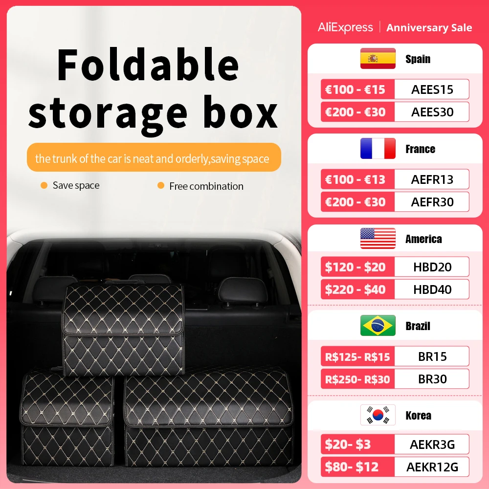 Car Trunk Storage Box Pu Leather Portable Foldable Storage Car Multiuse Storage Car Trunk Bag