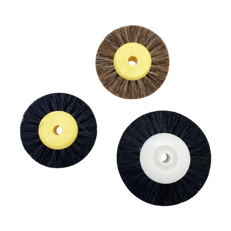 Polishing Brush with Black-Brown Bristles and Yellow Plastic Center for Jewelry and Gemstone Refinement