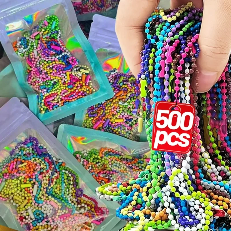 10/500 Stück DIY bunte Kugelperlenketten handgemachte Schmuckzubehör Schlüsselanhänger Stecker Label Tag Teile für Armbänder Puppen Handwerk