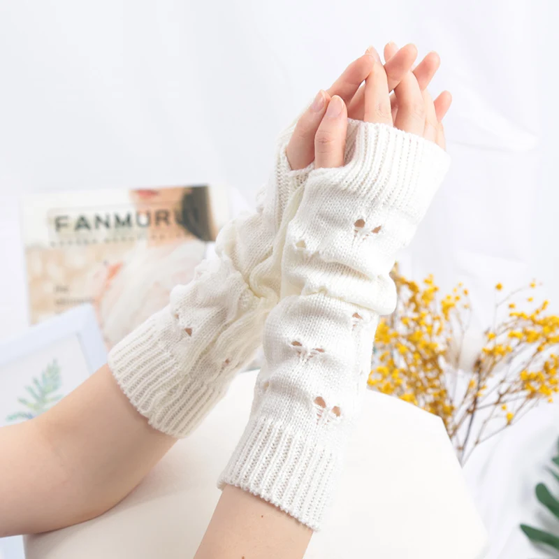 Women Gloves Gothic Cute Fashion Cosplay Y2K Lolita Girl Arm Knitting Hollow Heart Mitten Warm Black Long Fingerless Soft Gloves 2pair set women winter gloves leg warmers gothic punk knit arm sleeve gloves for girl lolita jk sweet cute boots cover socks