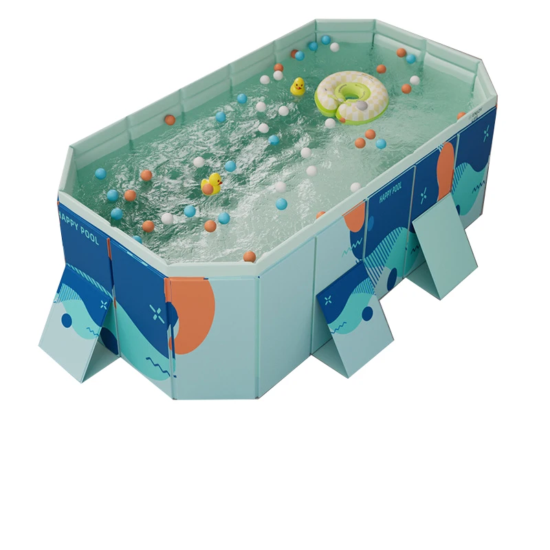 Foldable Swimming Pool For Kids & Adults - 116" X 65" X 21" Non-Inflatable PVC Kiddie Pool