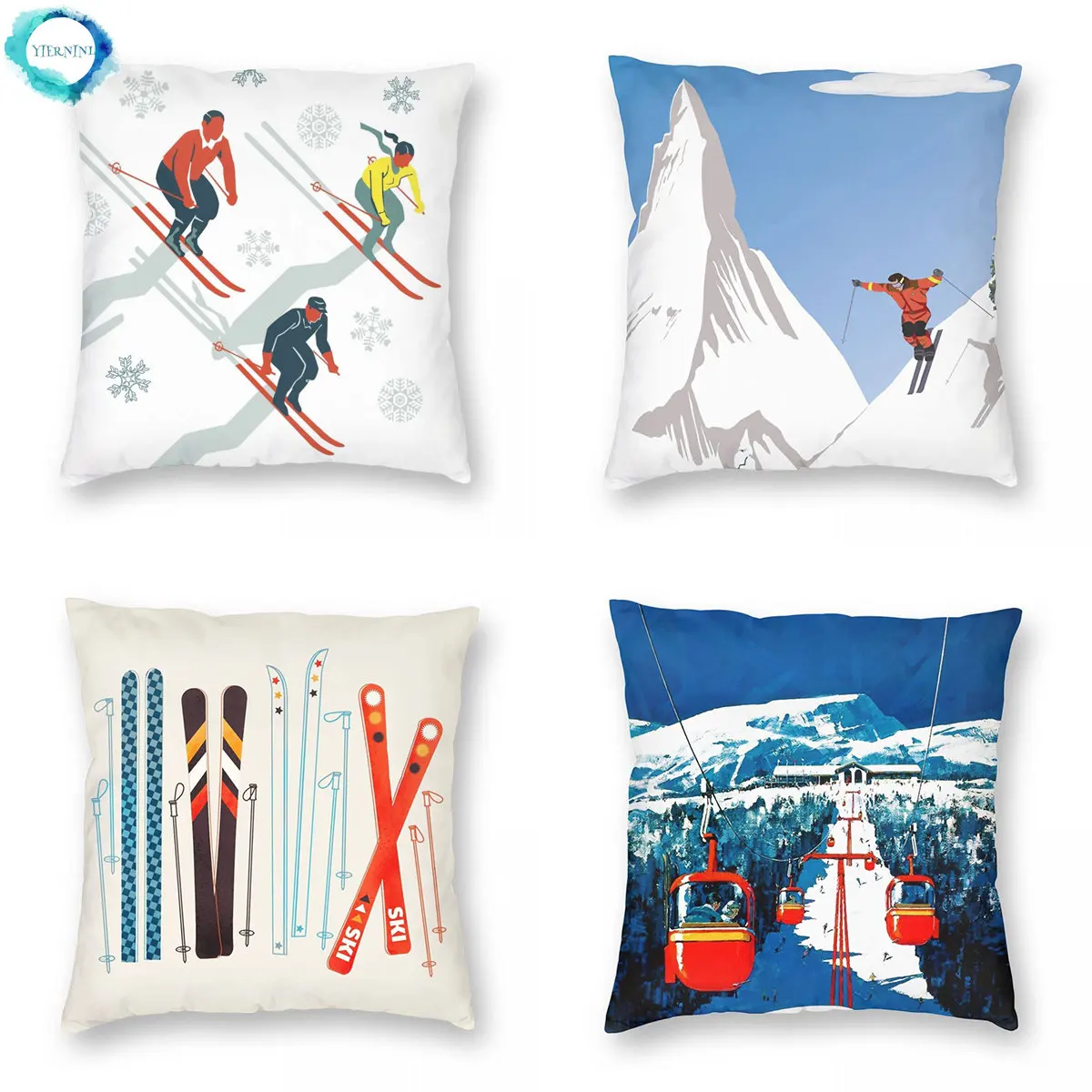 SkiResortSkiPropPatternPrintSquarePillowcaseDecorativeMattress