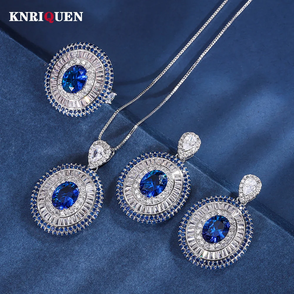 Retro810mmSapphireGemstoneNecklacePendantRingEarringsLab