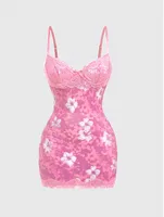 Robes d'été Sexy en dentelle pour femmes, imprimé rétro, coupe cintrée, Style station balnéaire, bretelles Spaghetti, taille haute, dos nu, Mini vêtements 3