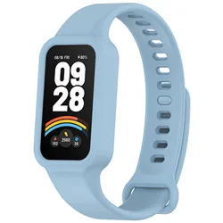 Sport Silicone Strap and Case Set - Premium Rubber Bracelet for Mi Band 9 active (Light blue)