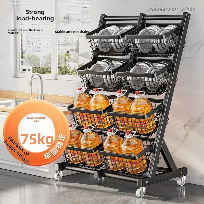 Kitchen Vegetable Storage Rack, Floor Standing Multi-layer Vegetable Basket, Living Room Snack Storage 4