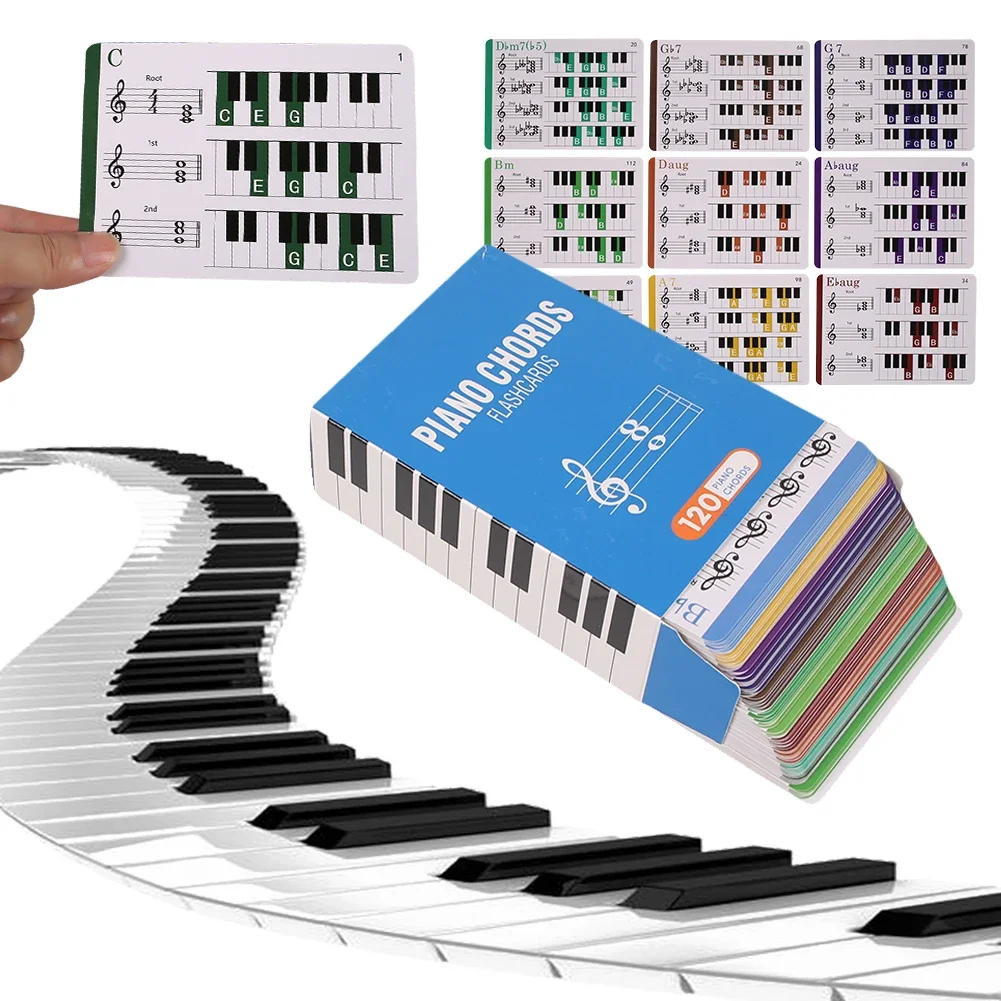 Flash Cards for 120 Chords with Piano Chords Chart Fun Educational Flashcards Piano Reference Cards for Music Learners