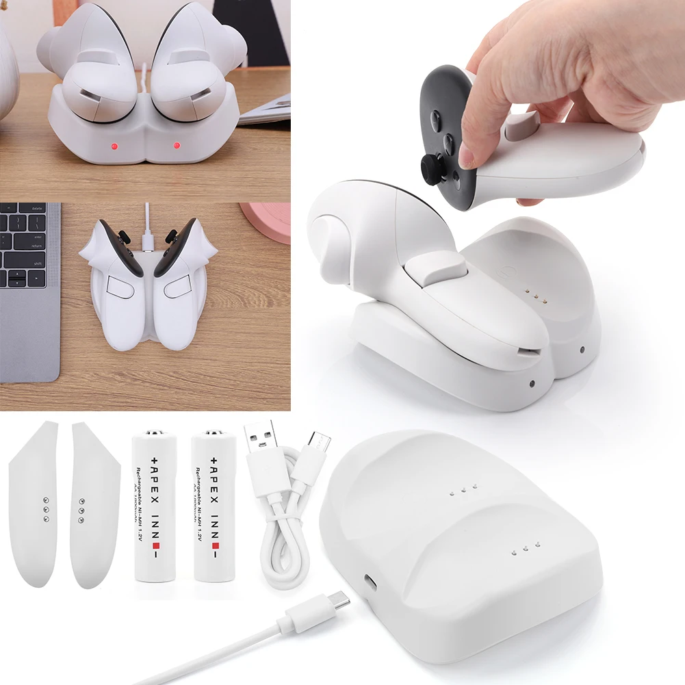 Vrヘッドセット用の高速ワイヤレス充電ドック,2つの充電式