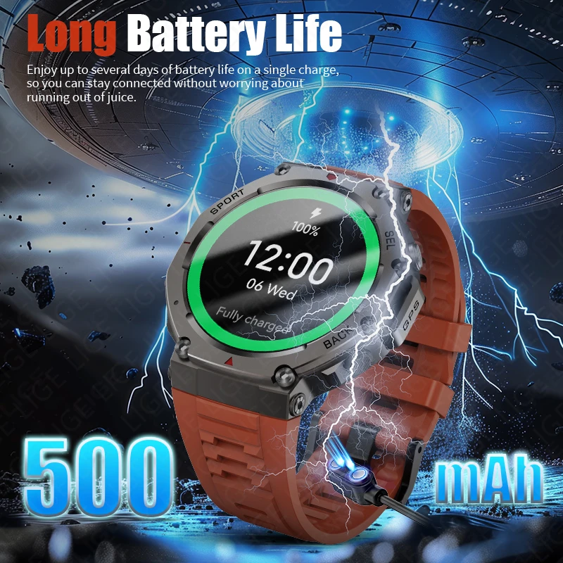LIGE New T-Rex 3 Built-in GPS Smartwatch Men Compass Barometric Altimeter Bluetooth Call Watch 5ATM Waterproof Sport Smart Watch
