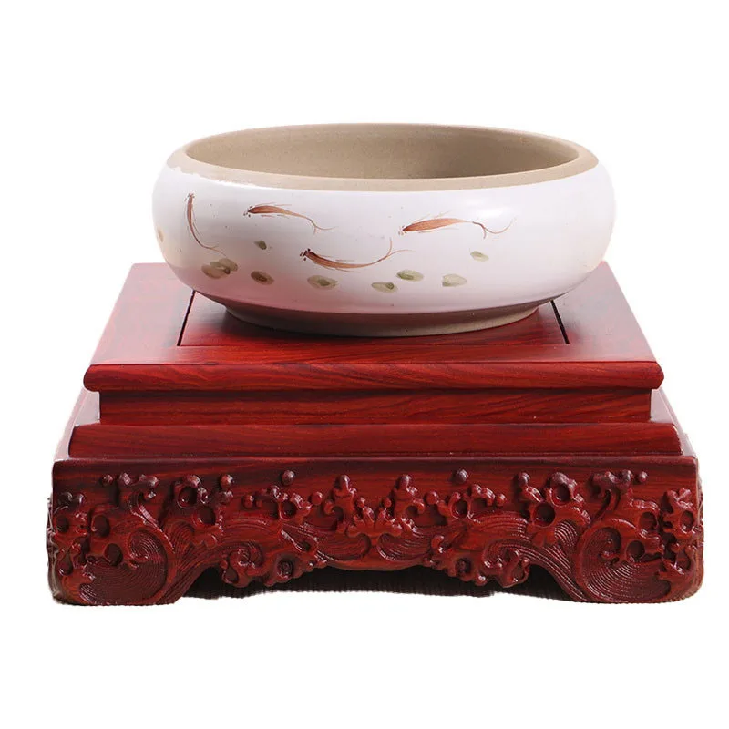 Black Sandalwood Rectangular Square Base with Carved vases, Bonsai Buddha Statue Decorations, Jade, Solid Wood Brackets