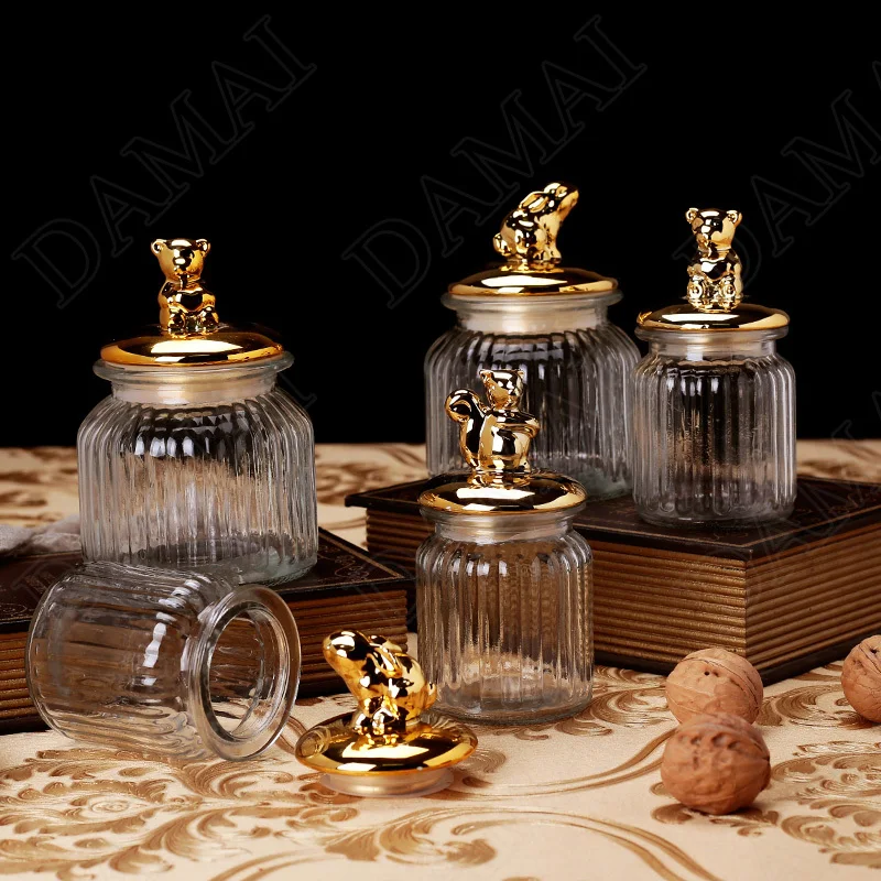 Golden Animal Decorative Storage Jar Sealed Glass Jars Spice Organizer Can Candy Container Dried Fruit Organizer Tea Canister 3