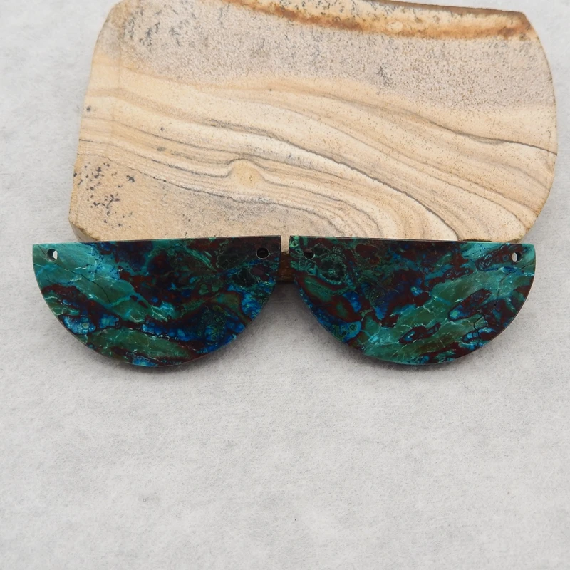 Natural Stone Chrysocolla Double Holes Earring Pair Semiprecious DIY Making Jewelry Accessories 39x20x3mm 11g