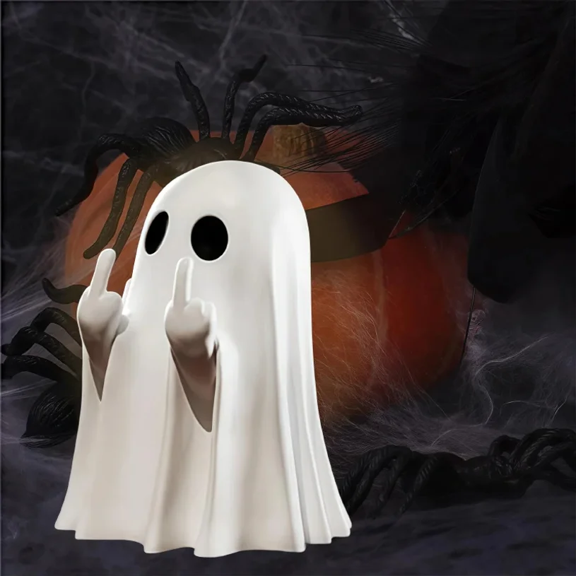 Cute Middle Finger Ghost Statue, Small Halloween Decor Home, Centerpiece For Coffee Table, Adorable Horror Figure_voghion.com