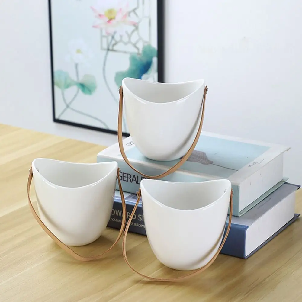 

Белый настенный подвесной цветочный горшок, портативный гидропонный утолщенный горшок для растений, керамический прочный держатель для сада