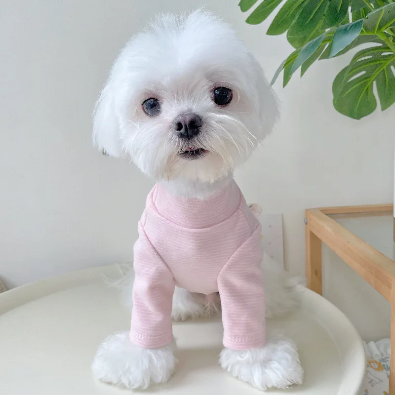 

Dogs Clothing Pet Striped High Neck Shirts Dog Clothes Velvet Small Outfits Cute Summer Yorkies Print Coffee Girl Boy Mascotas