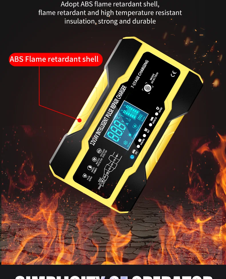 12V-24V Car Battery-Charger Full Automatic 12V 10A Digital Car Battery Charger Pulse Repair for AGM GEL WET Lead Acid