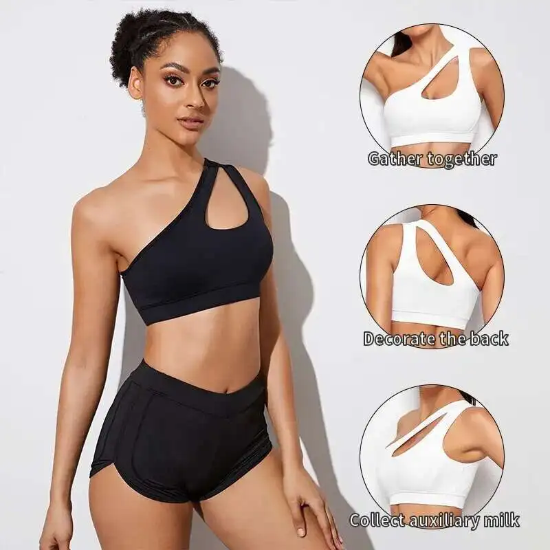 Women Sports Bra Push Up Fitness One Shoulder Shockproof Yoga Bra Yoga Running Sexy Vest