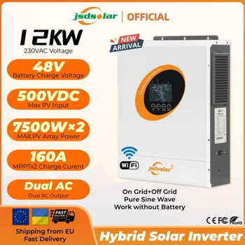 Inverter Solare Ibrido jsdsolar 12KW 48V a 230V Onda Pura con Wi-Fi Integrato Caricatore MPPT 160A Doppio Ingresso PV per Sistemi Off-Grid