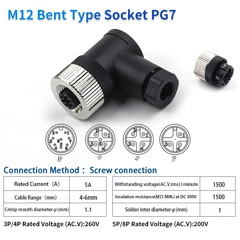 Waterproof IP67 Aviation Plug Socket Connector - Screw Threaded Coupling - 1 Piece