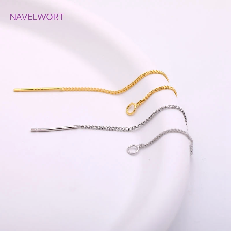 85mm Long Earwire 18K Gold Plating Brass Thin Chain Ear Thread with Open Jump Ring,Women Drop Dangle Earrings Findings Wholesale 5