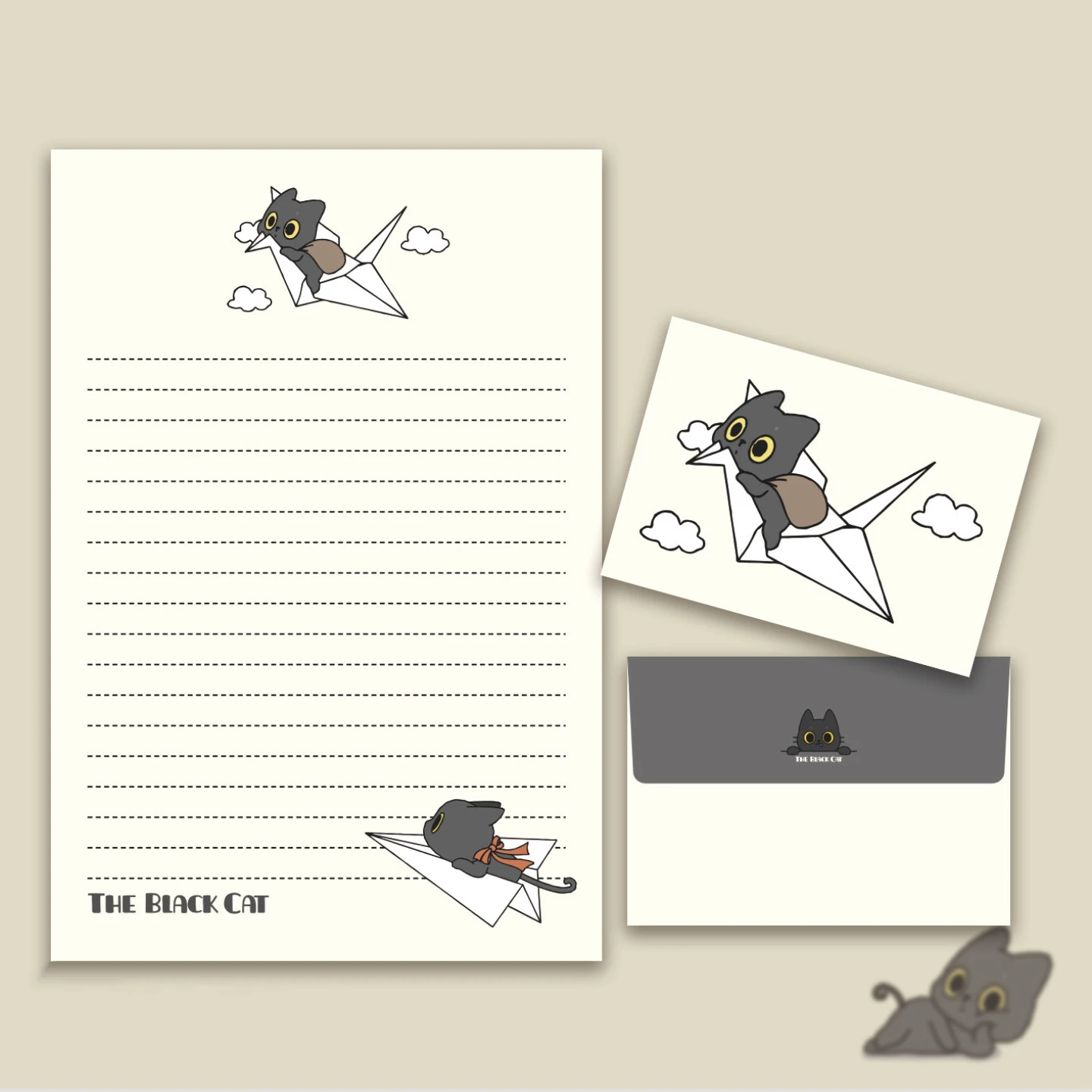cat envelope paper set 4 sheets of paper and 4 envelopes suitable for invitations and letters
