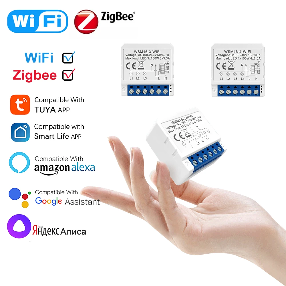 

1/2/3/4Gang Tuya WiFi/Zigbee Mini Smart Switch 2 Way Breaker APP Remote Timing Voice Control Works With Yandex Alexa Google Home