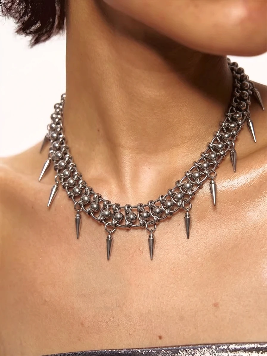 Personalisierte Punk Grunge Rock Spike-Kette Coole Mode Handgefertigte Geometrische Halskette Goth Y2k Charm Schmuck Hip Hop Accessoires – Detail 8