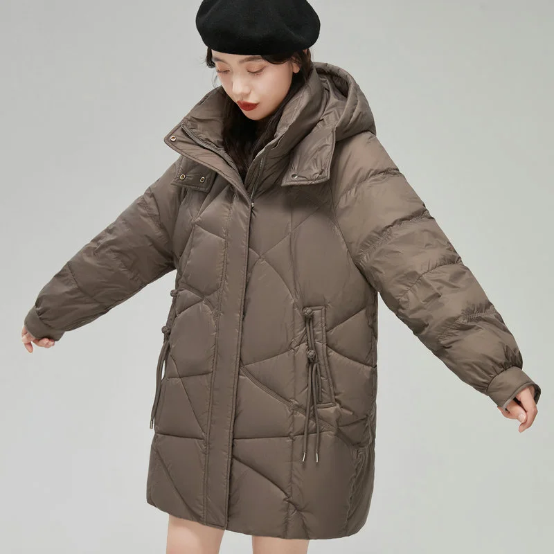 High Quality Medium To Long Size Down Coat For Women's Korean Version 90 White Duck Down Winter Jacket For Women's C27