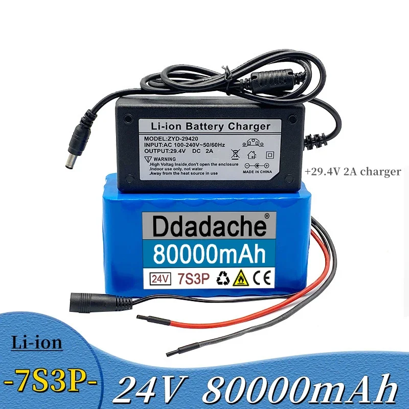 

2023NEW Bestselling 24V80Ah 7s3p 18650 LithiumBattery 29.4v 80000mAh Electric Bicycle Moped Electric Battery Pack + 29.4VCharger