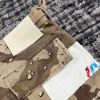 Summer Fashion Camouflage Splicing Leather Letter Washed Retro Knee Jeans Men Women Shorts 5