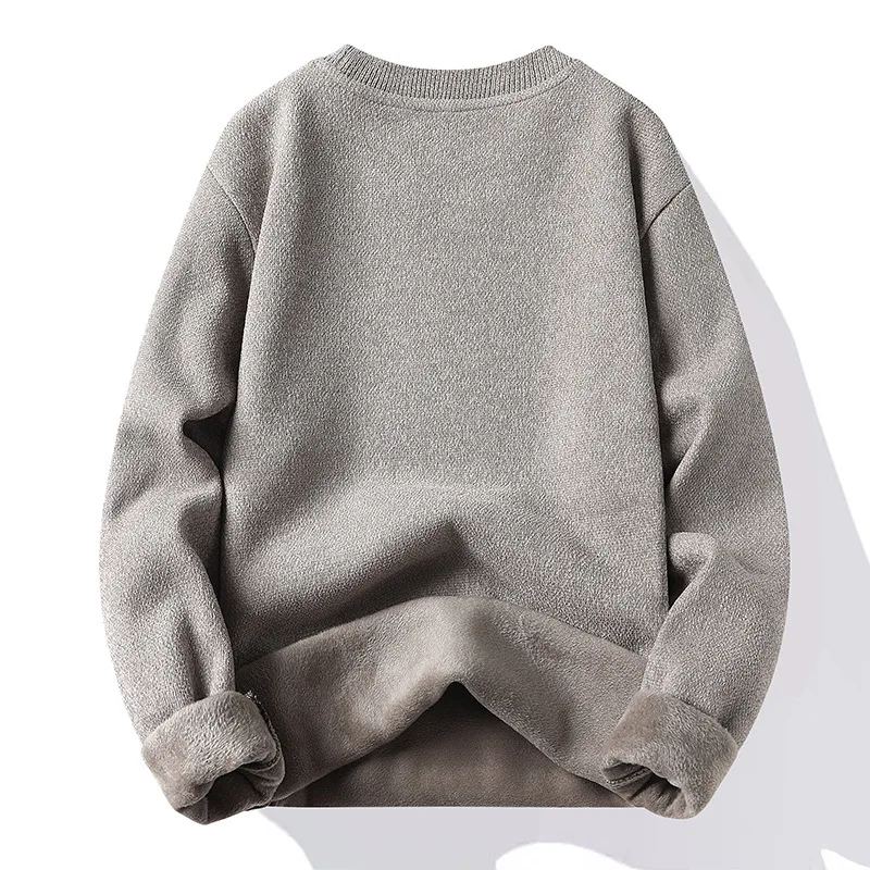 Men's Sweater Spring and Autumn Thick Plush Thickened Round Neck Knitted Bottom Shirt Men's Inner Layer Autumn and Winter 2023 N
