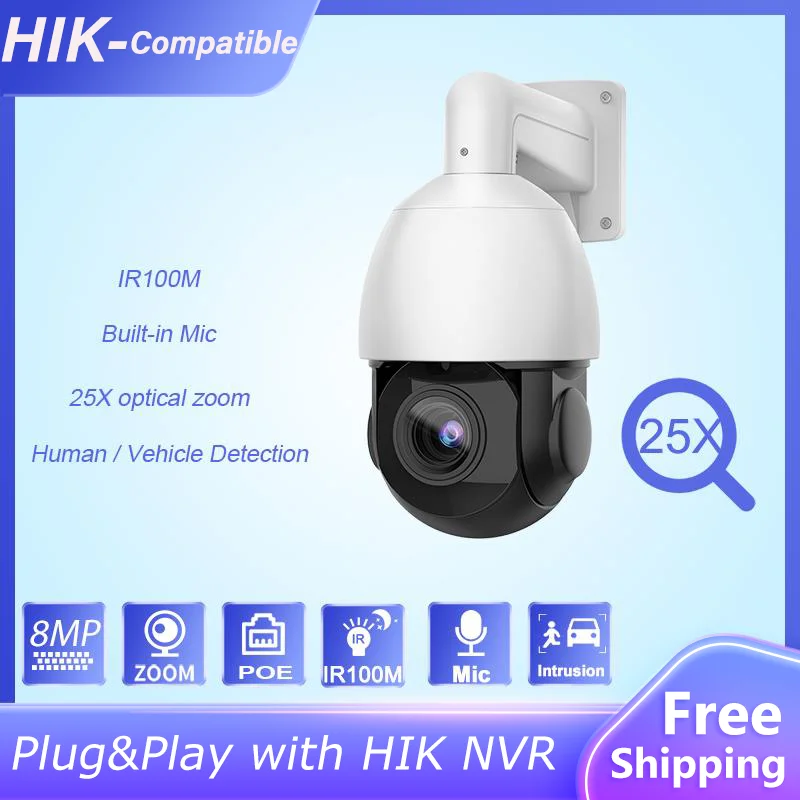 

HIK Compatible 8MP PTZ IP Camera 25X Zoom Speed Dome Two-way Audio Outdoor Video Surveillance Camera CCTV Security Camera