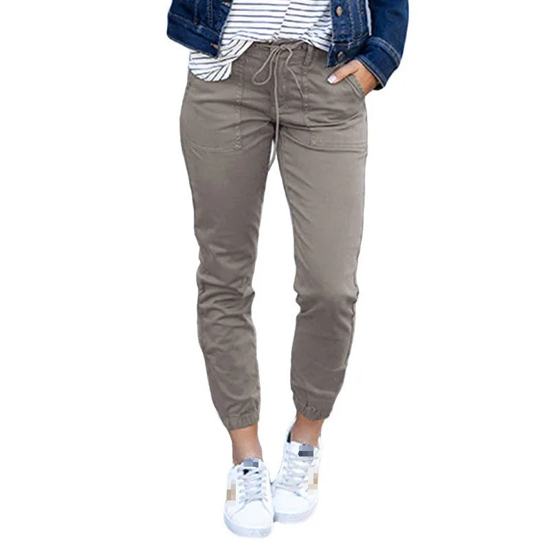 Women's Trousers 2023 Spring New Slimming Pocket Cropped Pants Solid Color Strapping Casual Leggings Female Pants