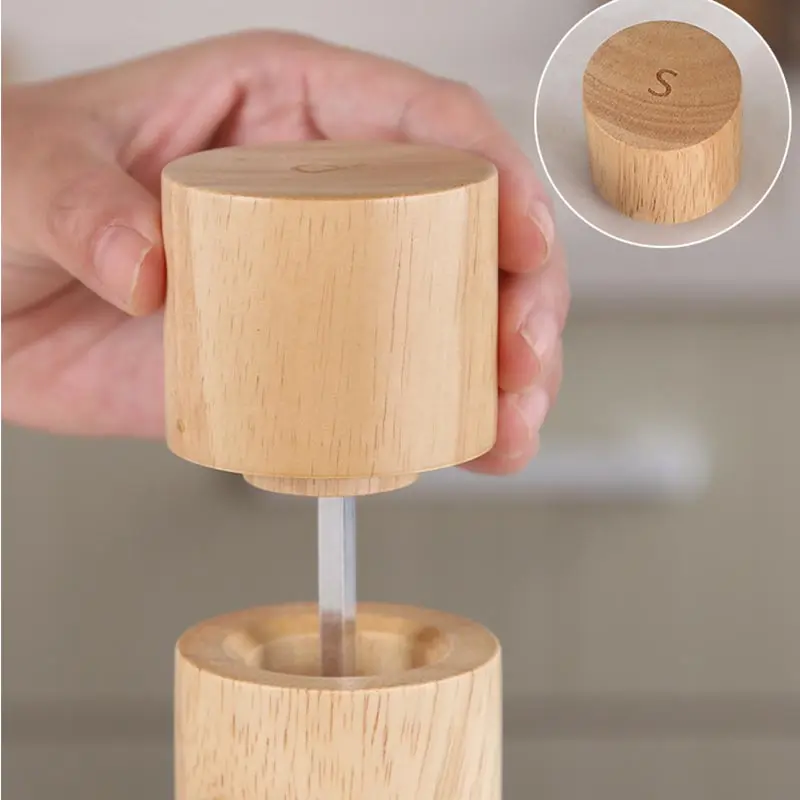 Manual Wooden Salt and Pepper Grinder Sets,Manual Mills with Iron Stand Base,Kitchen Helper 6Inches Oak Spice Pepper Mill Sets