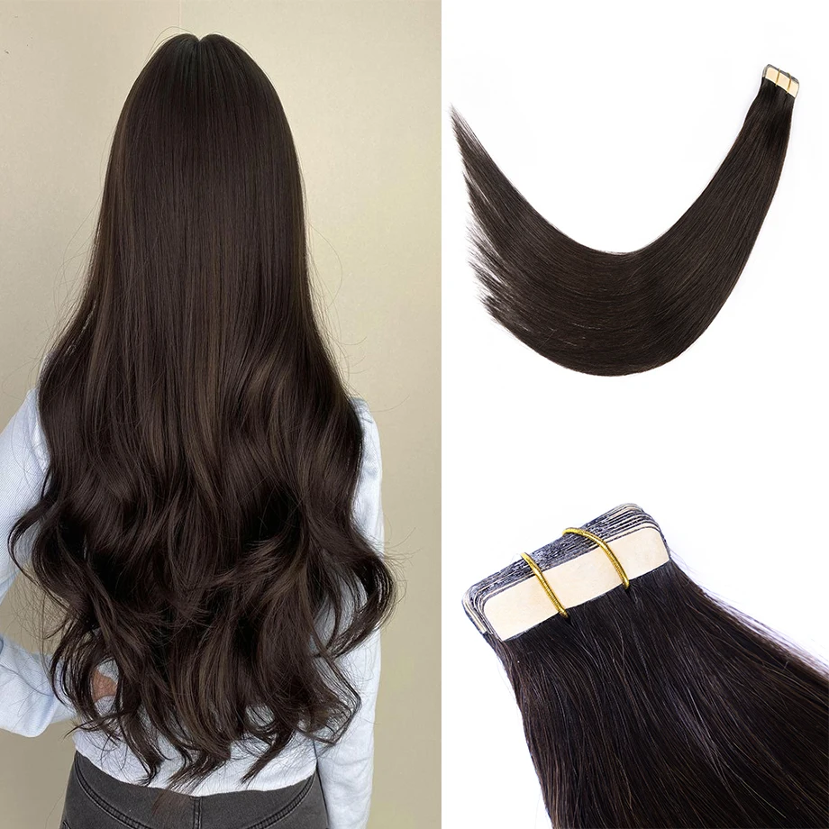 

Tape In Human Hair Extension 18inch Silky Real Human Hair Straight Natural Seamless Invisible Skin Weft Adhesive Hair Extension