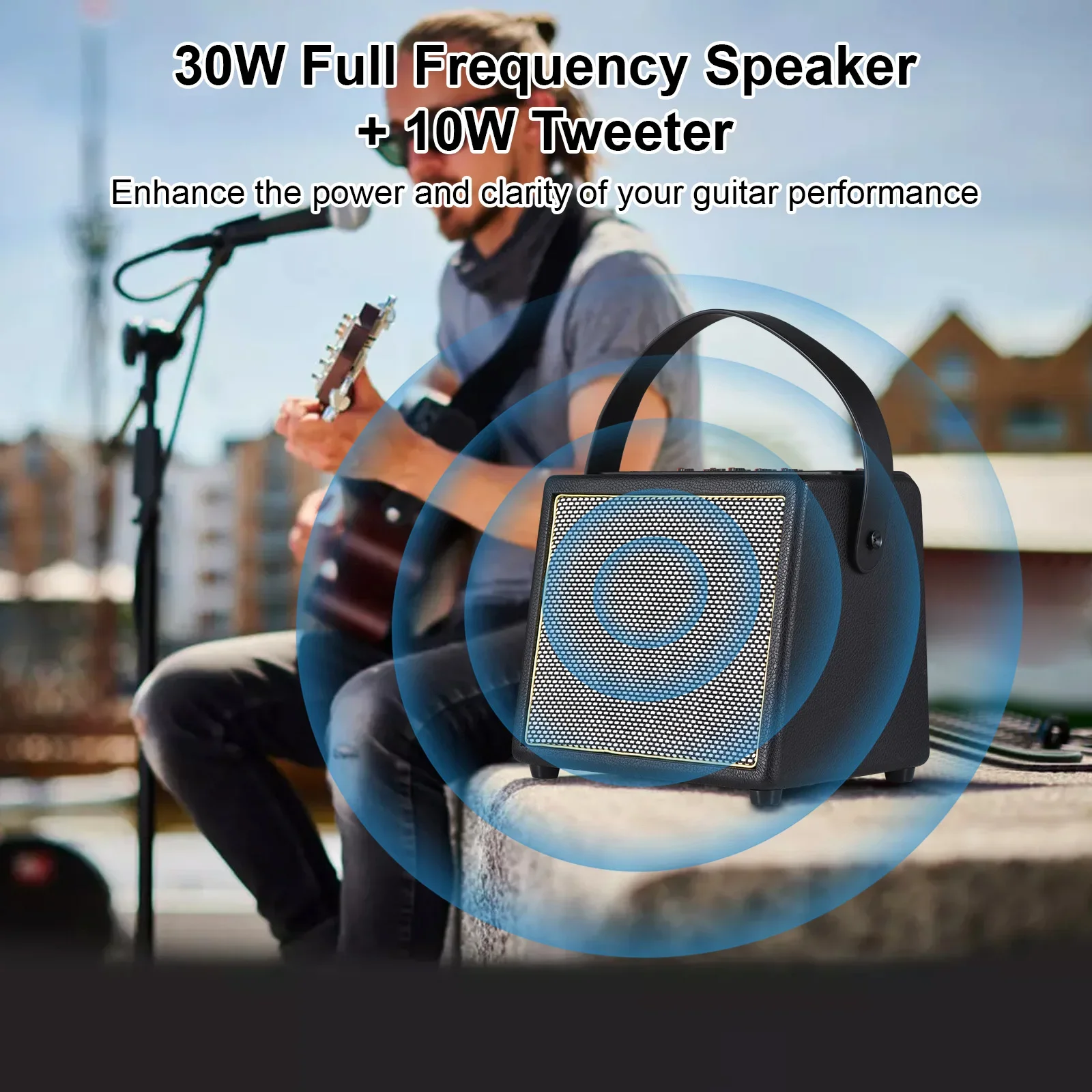 Rowin Guitar Multifunction Amplifier 30W OTG Bluetooth Battery Build-in Multi-Effects Combo AMP Reverb Chorus Delay REC Speaker