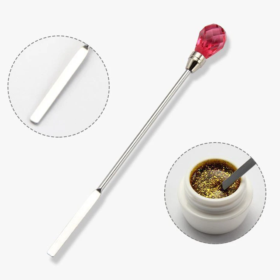 Stainless Steel Nail Art Stirring Rod Tool Powder Liquid Gel Spoon Nail Dotting Pen Diamond Head Needle Art Tool 3pcs