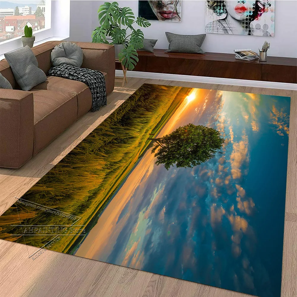 Natural Landscape Carpet,sunset Tree Sunflower Scenery 3d Carpets