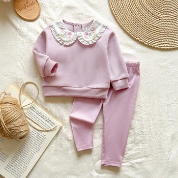 2025 New Spring 1-3Y Infant Baby Girls Autumn Clothing Set Long Sleeved Embroidery Pullover+Pants Toddler Baby Clothes Suit 1