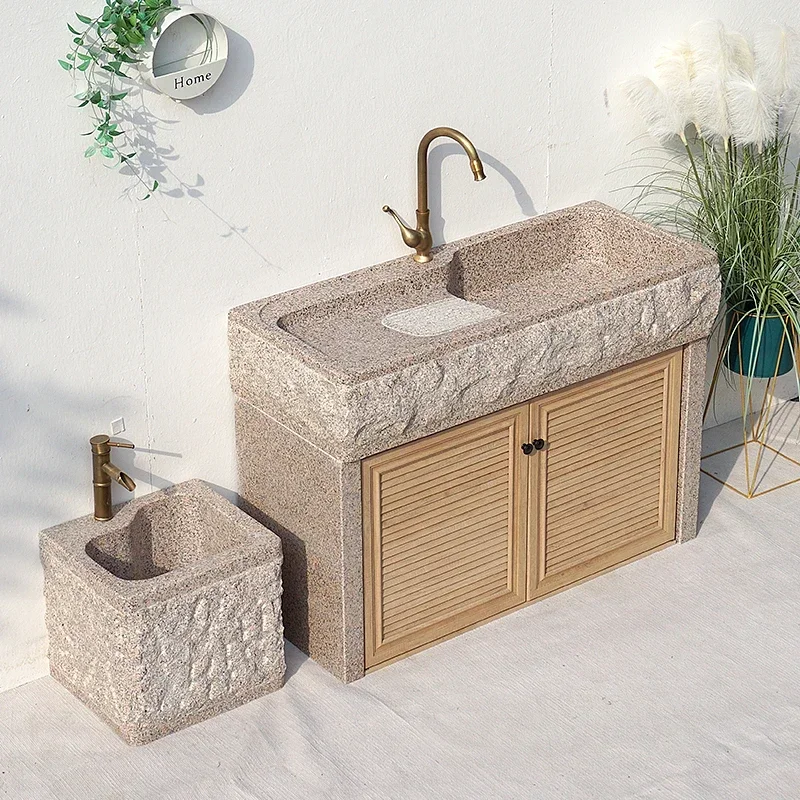 Lavandino In Marmo Con Lavabo, Lavello Integrato In Pietra Naturale Per Esterni, Porta Dell'Armadio In Lega Di Alluminio