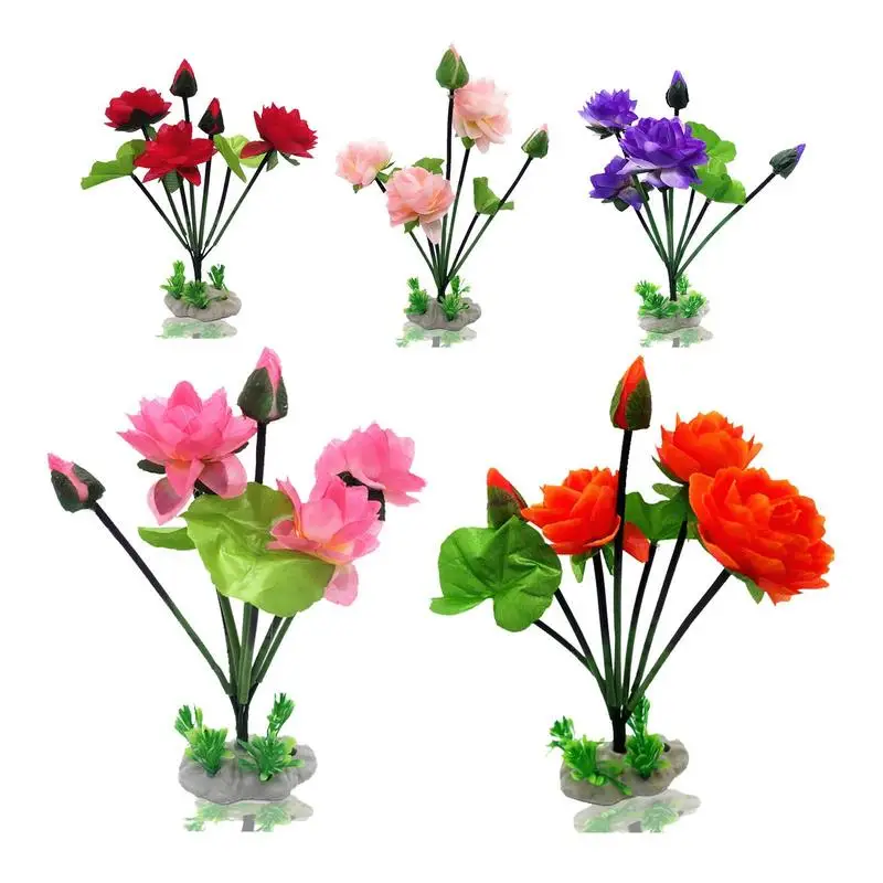 

Lotus Fish Tank Decorations Lotus Flowers Statue TPE For Fish Tank Waterproof Creative Ornaments With Base Heat Resistant For