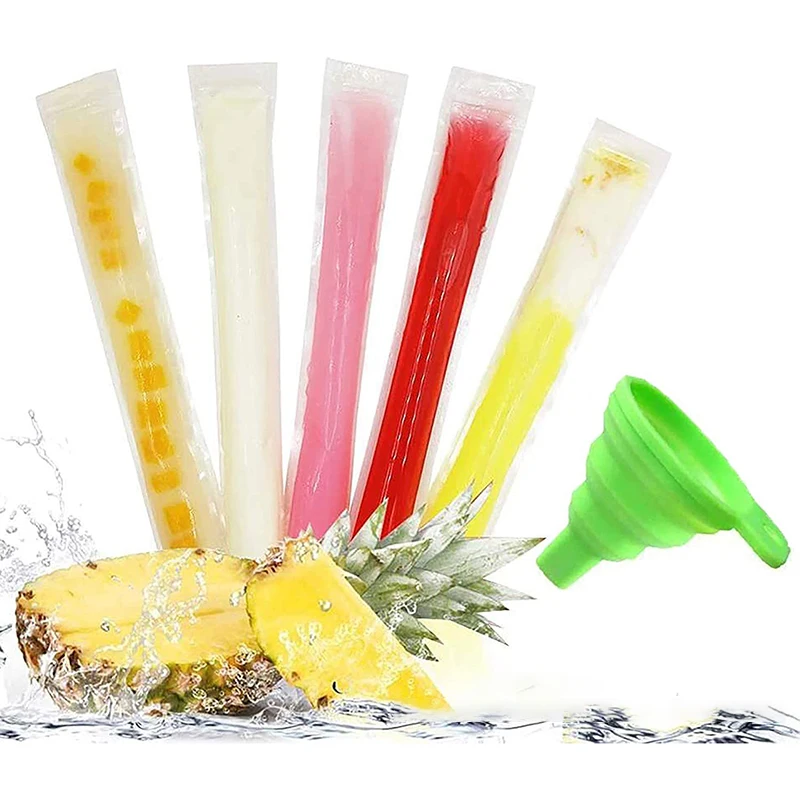 Ice Cream Bag Ice Cream Molds 100 Pieces Disposable with Silicone Funnel Clear for Making