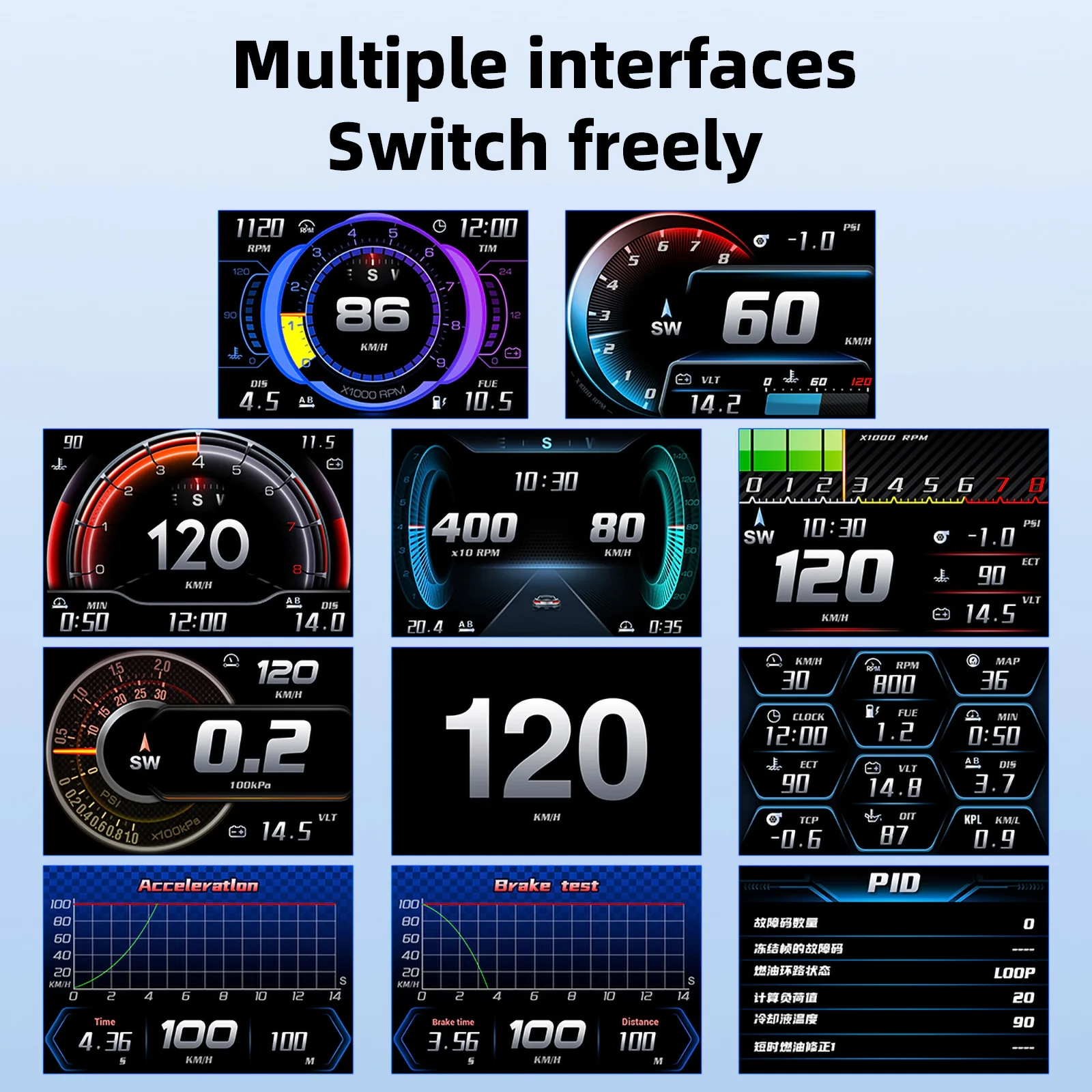 자동차 헤드업 디스플레이 P27 게이지 고화질 속도계 자동차 진단 도구 OBDⅡ+GPS 스마트 OBD 오류 코드 제거