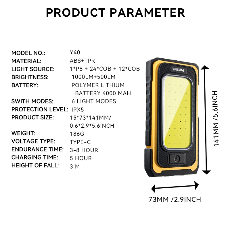 Warsun COB LED Work & Camping Lamp with Magnetic Base