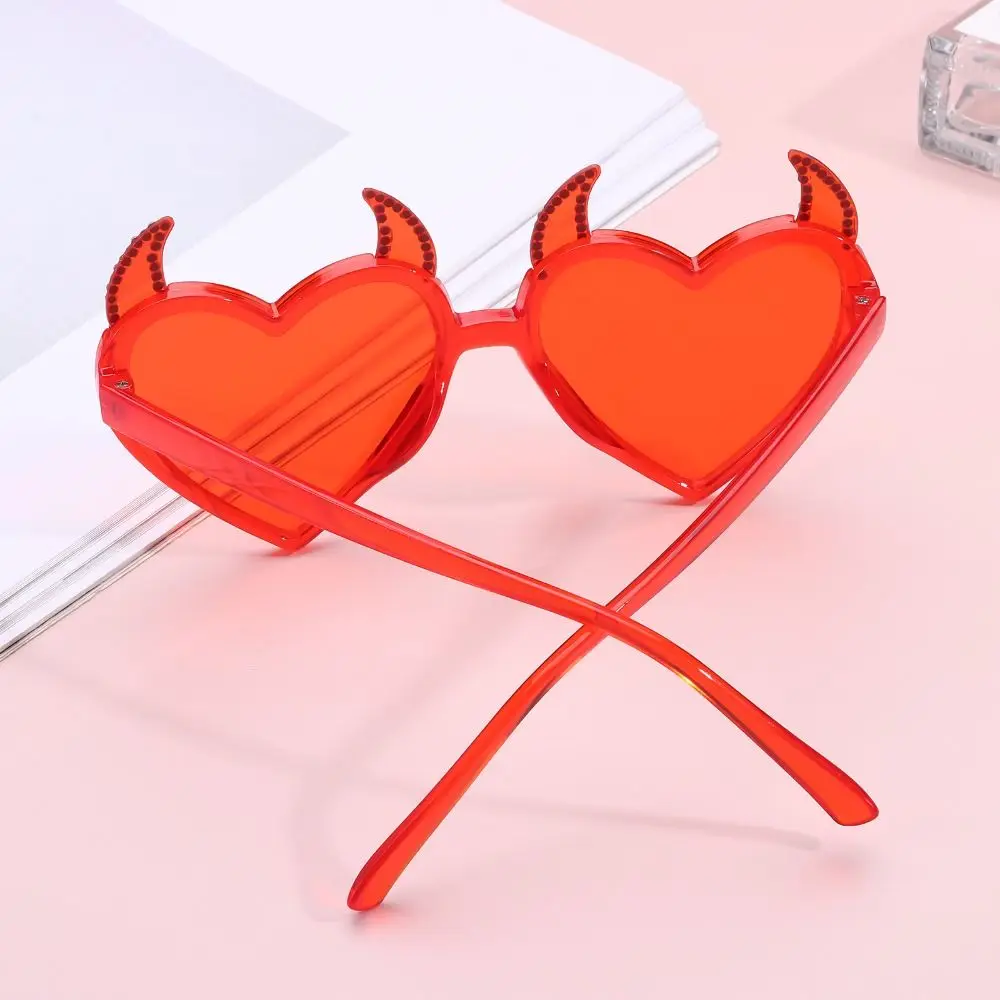 Punk Devil Ear Heart Shape Sunglasses Halloween Decoration Rock Horn Sun Glasses UV Protection Cosplay Glasses for Women Men