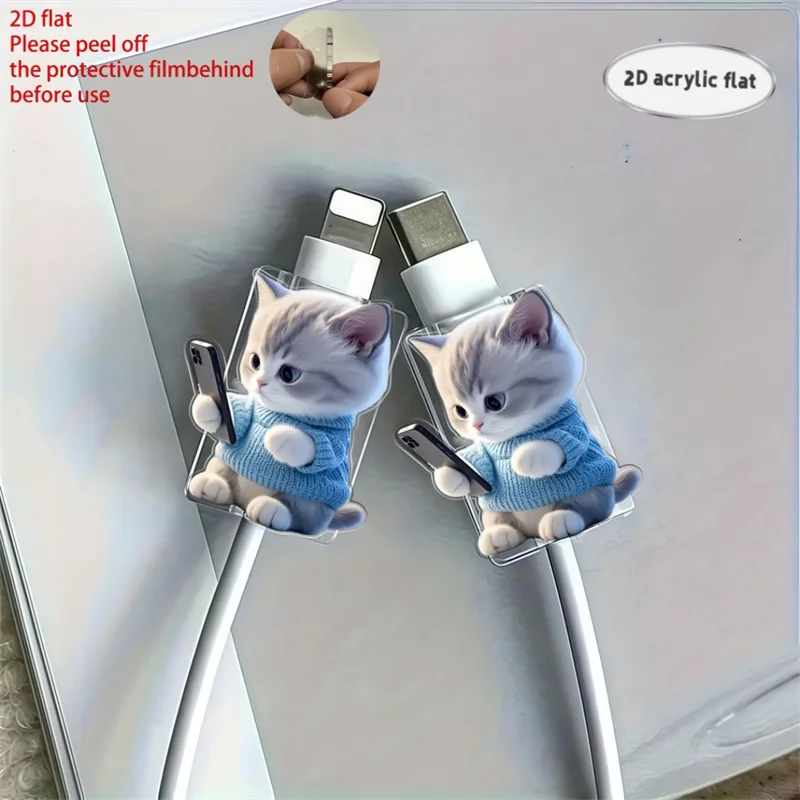 รูปสินค้า ตัวป้องกันสายชาร์จ iPhone & Type-C ลายแมว 2 ชิ้น น่ารัก