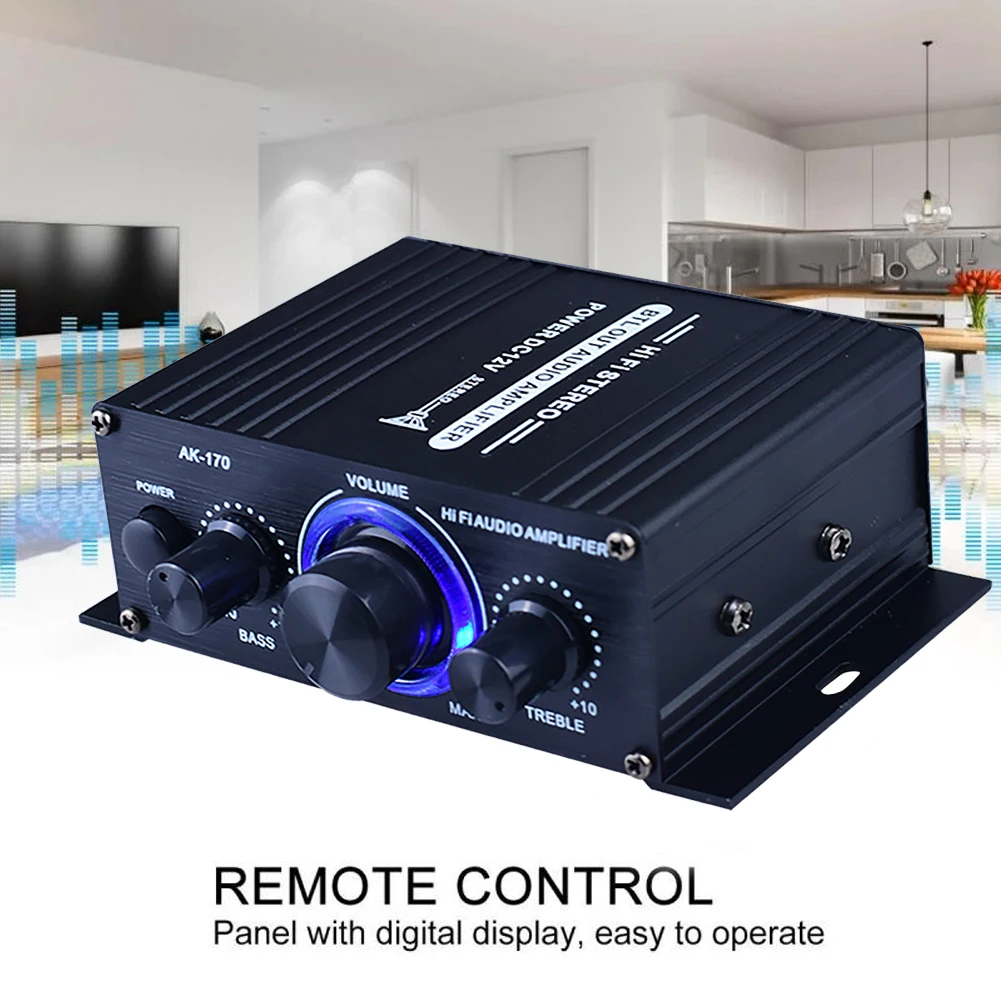 AK-170 미니 하이파이 오디오 파워 앰프, 200W + 200W, 2-CH 듀얼 채널, RCA 입력